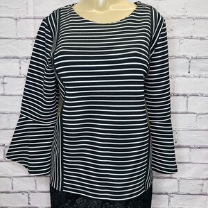 Karl Lagerfeld Womens Black & White Striped Bell Sleeves Blouse Top Large